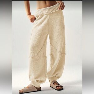 Boho Teddy Fleece Jogger Pants Cream Cozy Lounge Free People Style